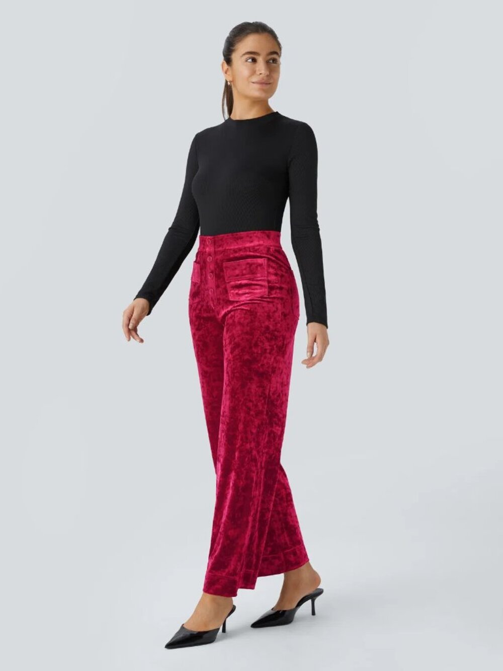 Halara XL High Waisted Pockets Straight Leg Velvet Casual Pants 50% off Retail
